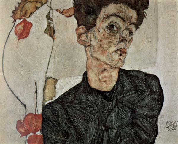 Self-Portrait with Chinese Lantern Fruit, Egon Schiele